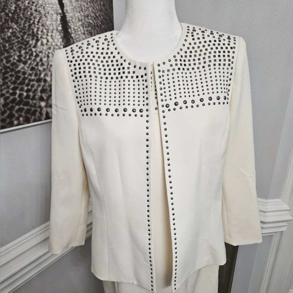 Kasper Ivory Studded Open-Front Blazer